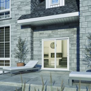 Porte patio Belle-vue Prima sur une terrasse en pierre grise