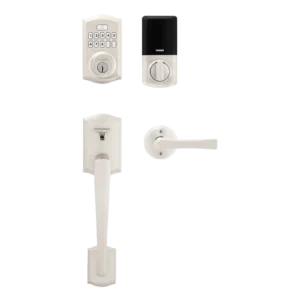 Ensemble prescott poignée et serrure smartcode nickel satiné